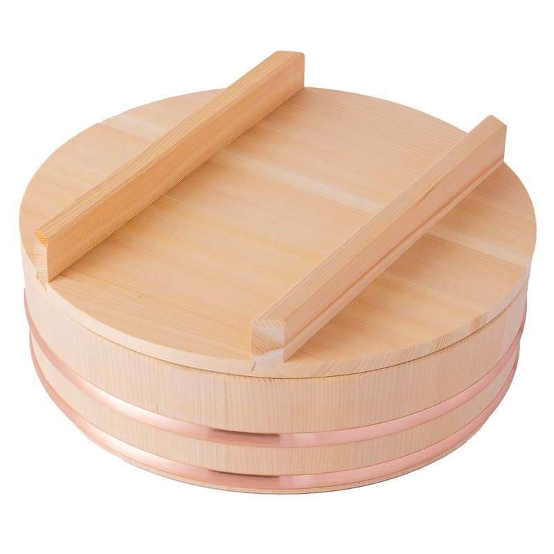 Miyabi Urushi Kogei Hangiri Sawara Wooden Rice Mixing Bowl with Lid