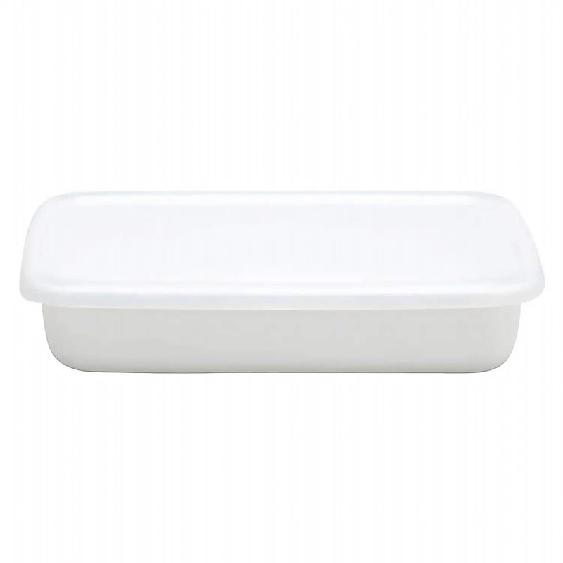 Noda Horo White Series Enamel Rectangle Shallow Food Containers with Lid