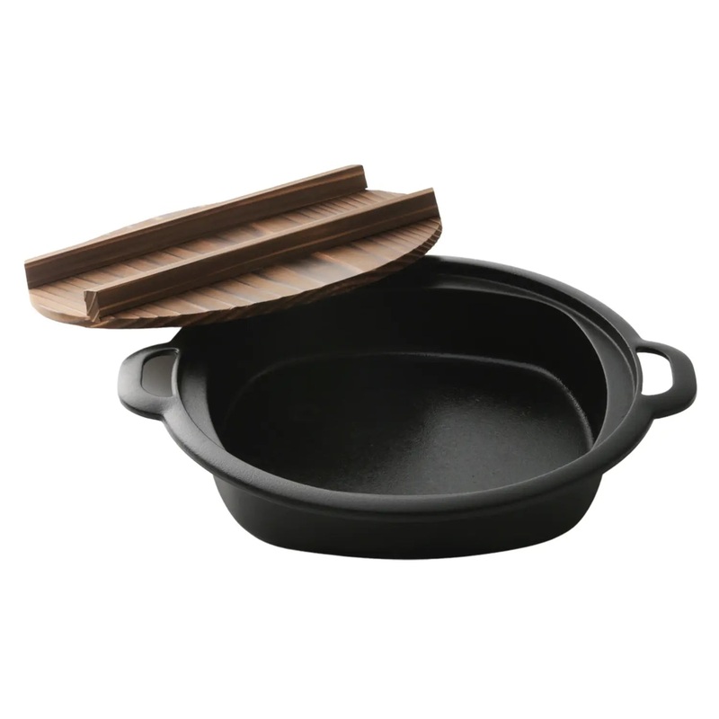 Iwachu Nambu Cast Iron Sukiyaki & Gyoza Pan with Wooden Lid