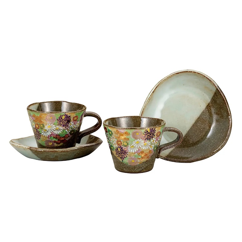 Kutani Ware Hanazume Floral Paired Coffee Cups