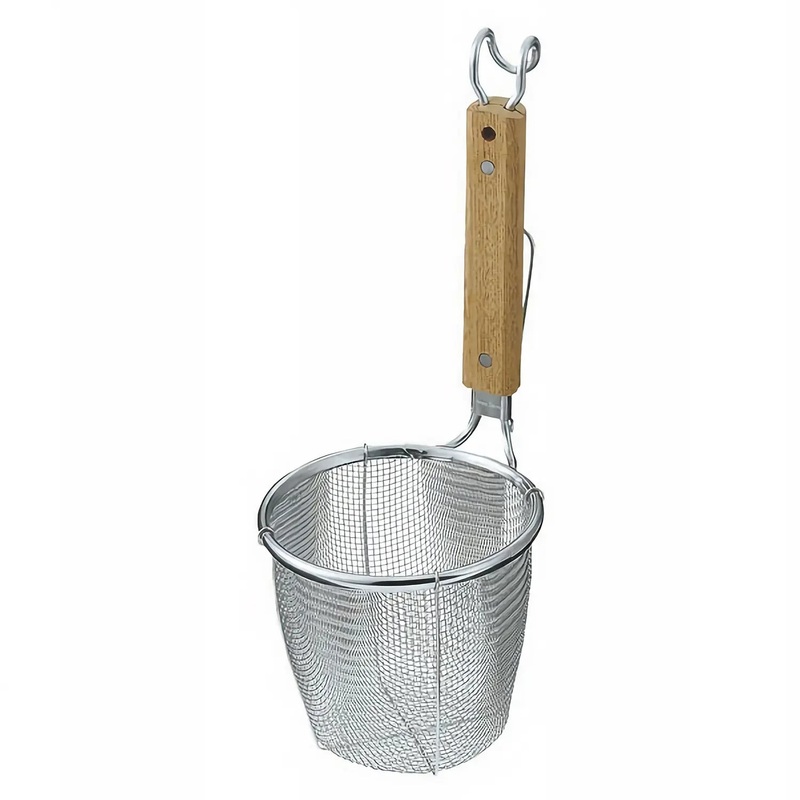 Three Snow Stainless Steel Ramen Tebo Noodle Strainer Flat Base with Wooden Handle