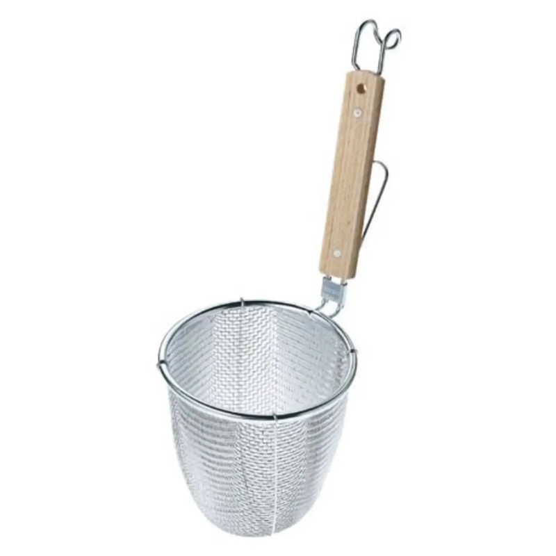 Three Snow Stainless Steel Udon Tebo Noodle Strainer Round Base with Flat Wooden Handle