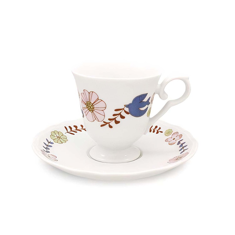 Harekutani Porcelain Flower Bird Cup & Saucer