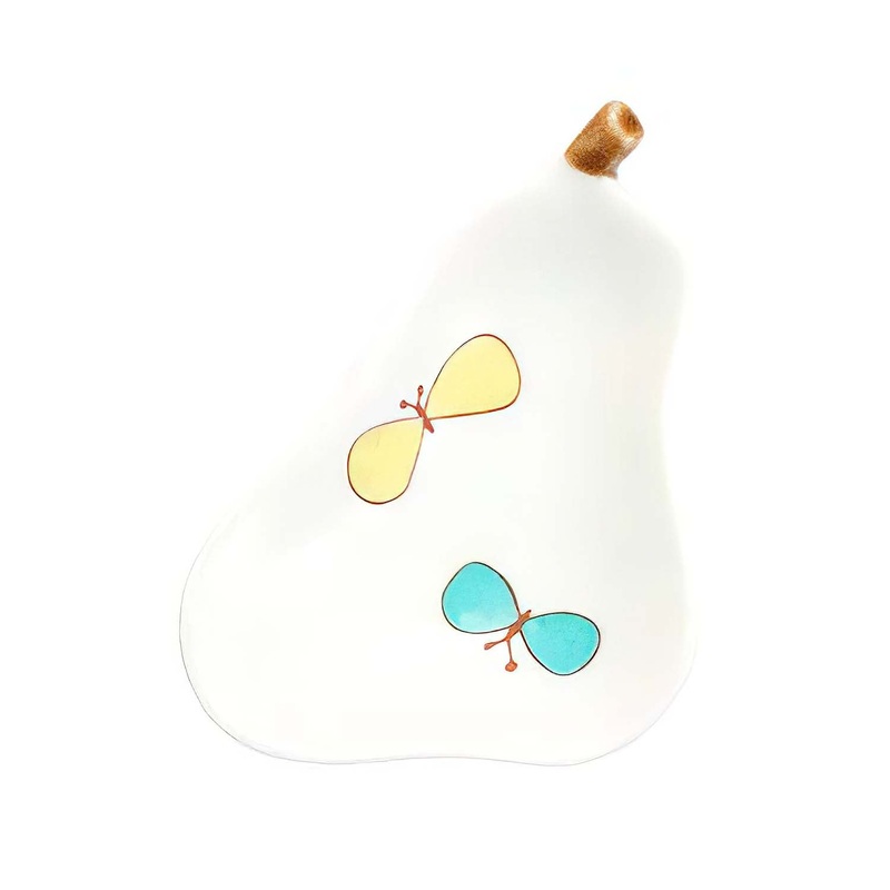 Harekutani Porcelain Pear Plate with Butterfly