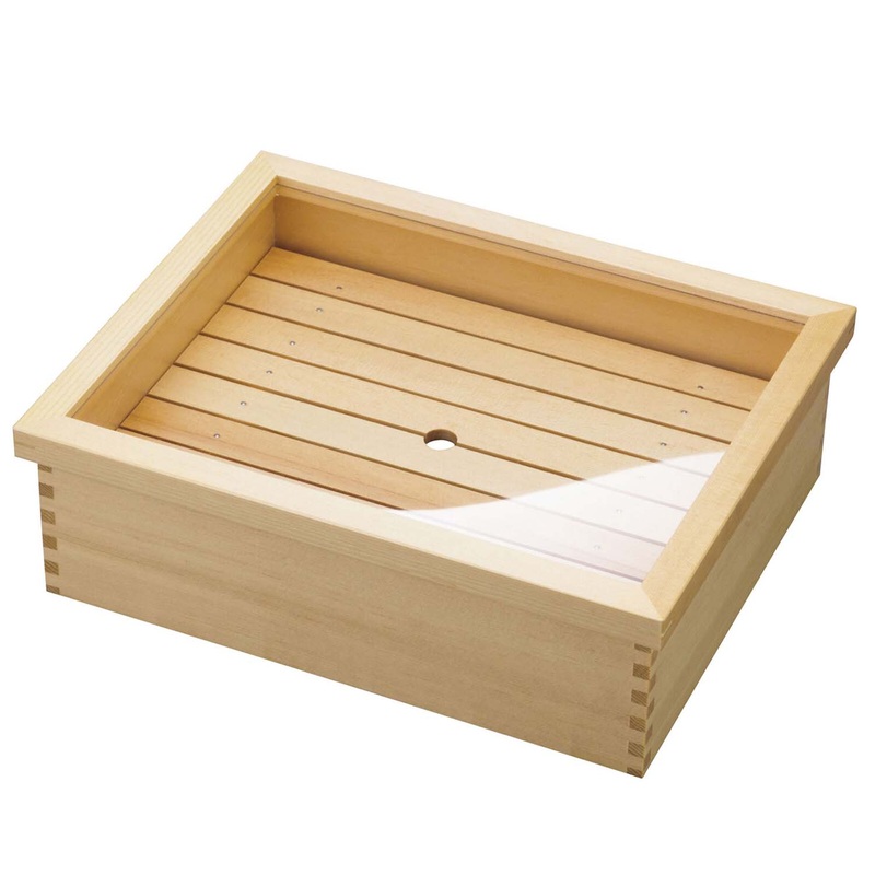 Yamacoh Wooden Sushi Neta Case with Stainlesss Steel Tray