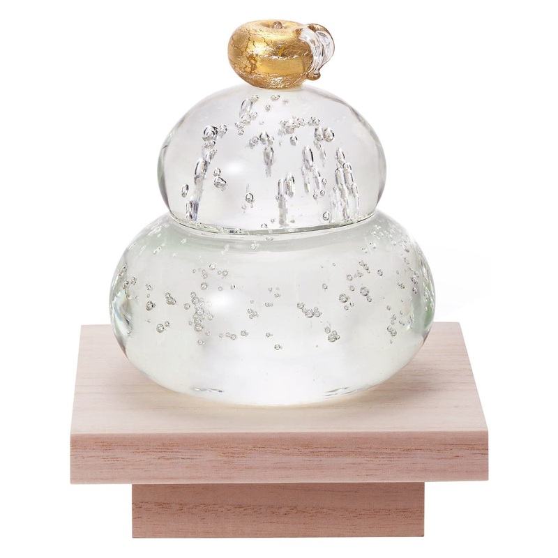 Aderia Soda Glass Gold Kagami Mochi New Year Ornament
