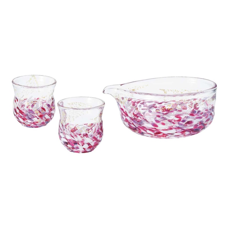 Aderia Tsugaru Vidro Soda-Lime Glass Flower Paint Sakeware Set