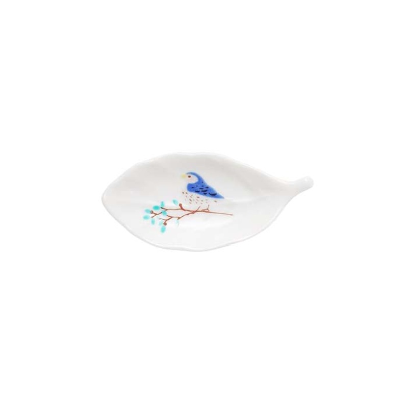 Harekutani Porcelain Bird Leaf Small Plate Chopstick Rest