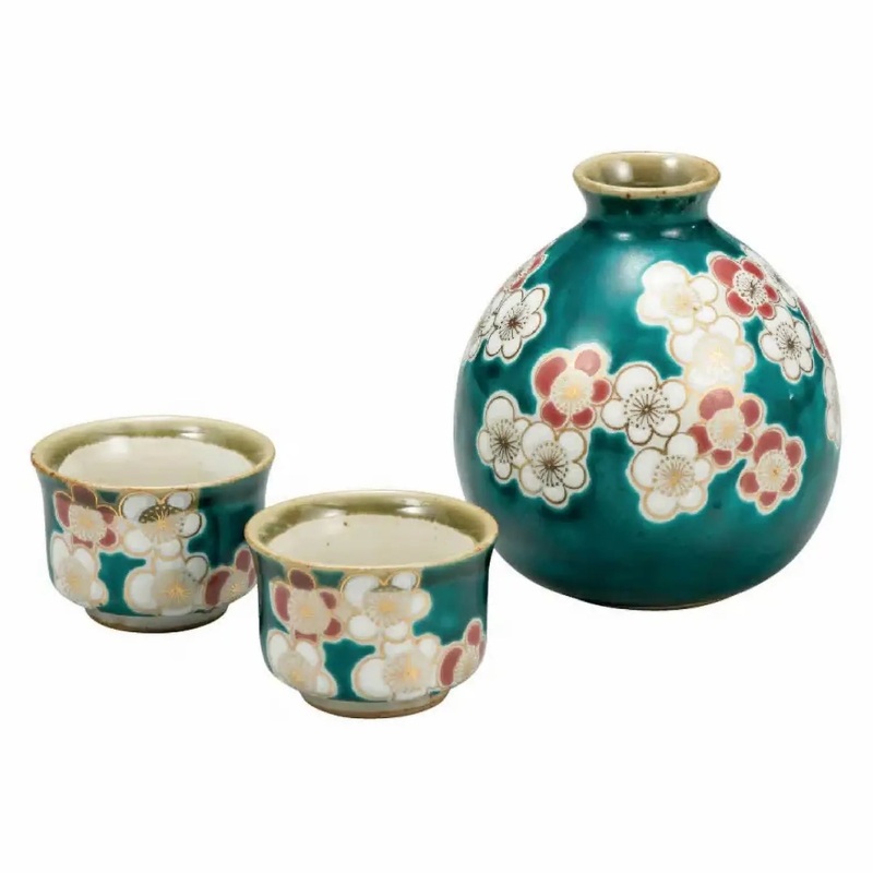 Kutani Ware Bizan Kiln Porcelain Sake Set Kouhakubai
