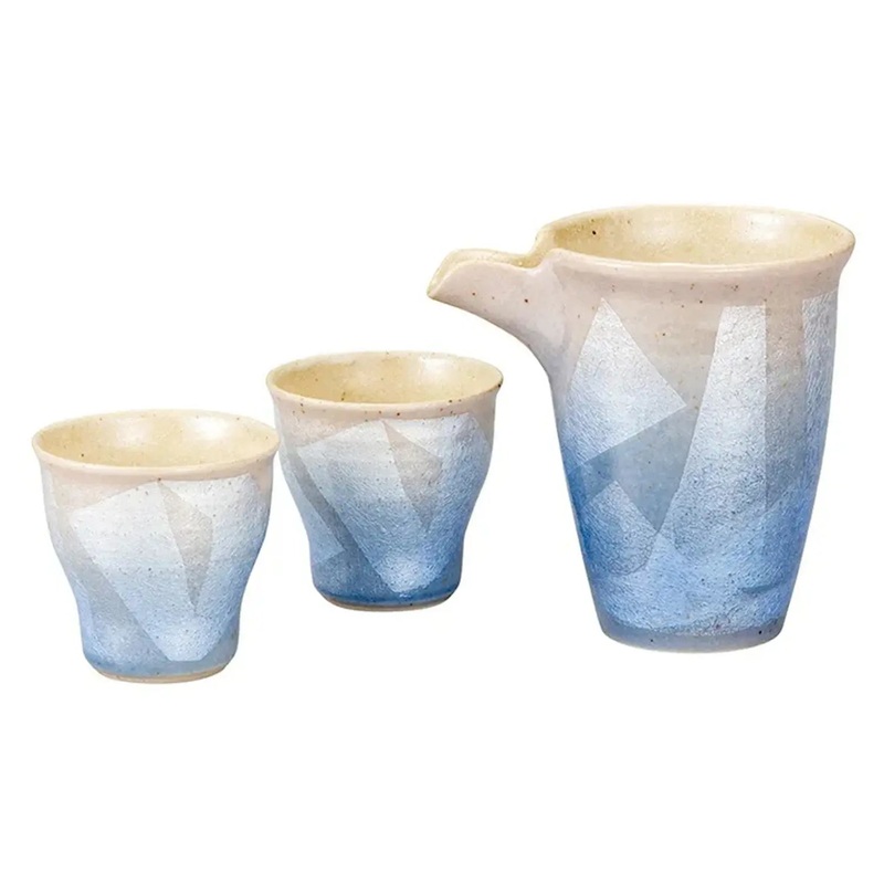 Kutani Ware Porcelain Sake Set Ginsai Blue