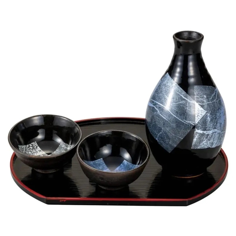 Kutani Ware Porcelain Sake Set Ginsai Dark Blue