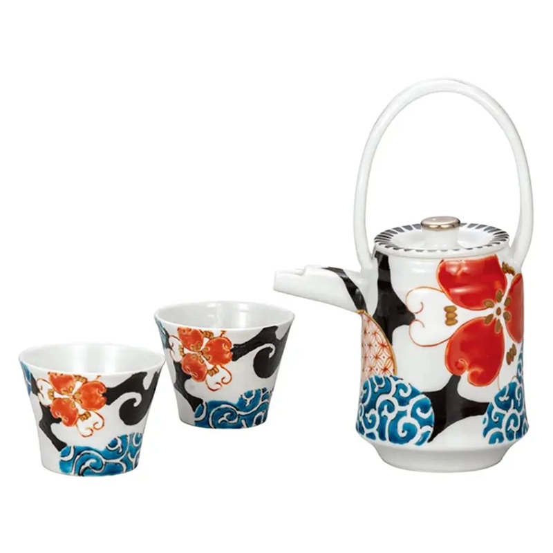 Kutani Ware Porcelain Sake Set Iroehana-Karakusa