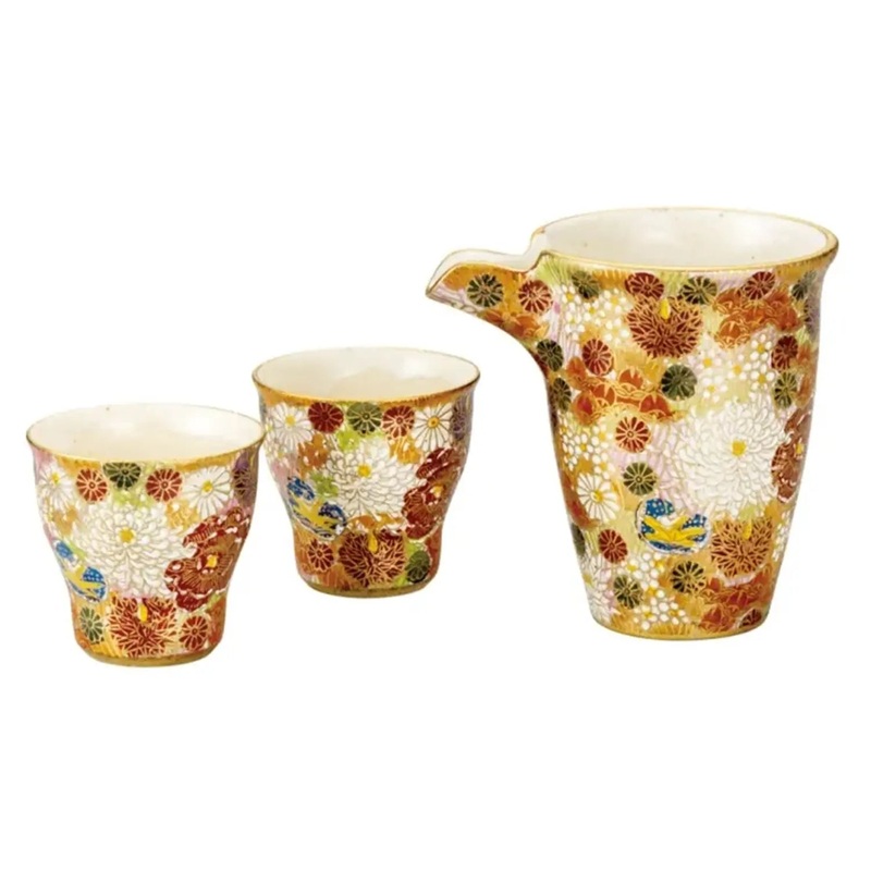 Kutani Ware Porcelain Sake Set Kinhanazume