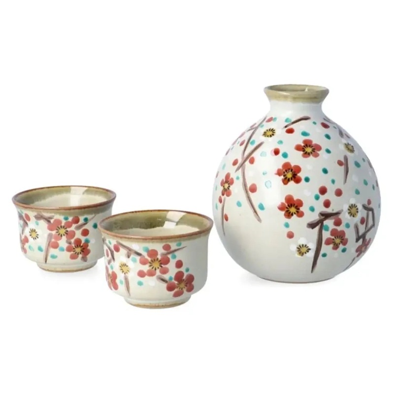 Kutani Ware Porcelain Sake Set Koume