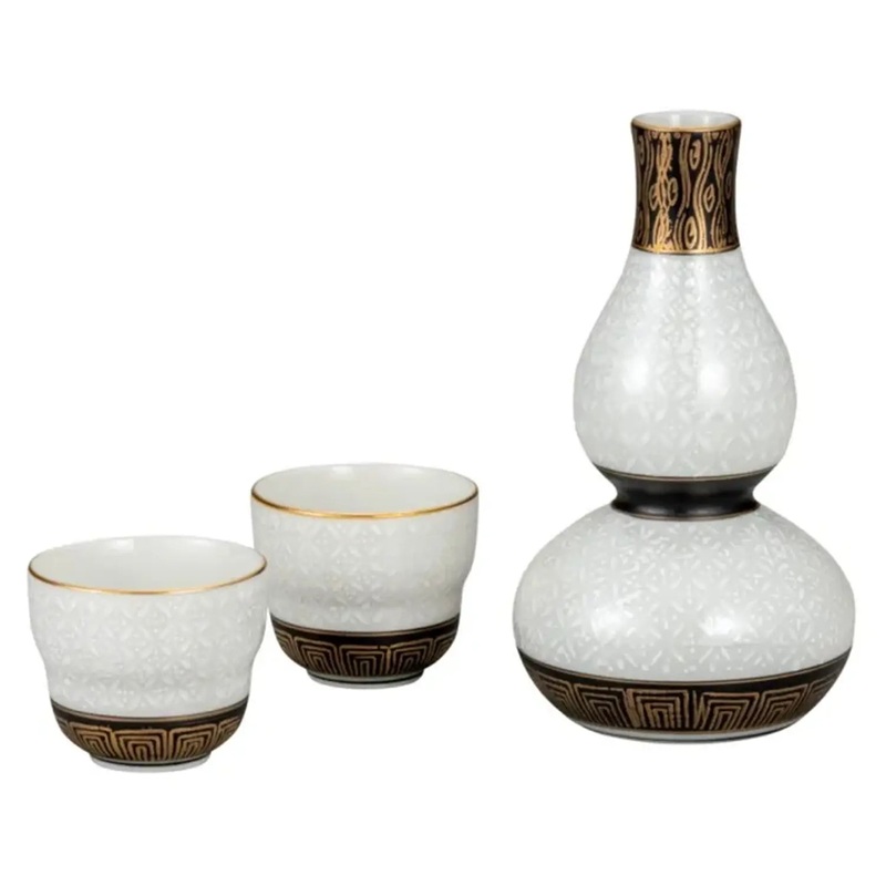 Kutani Ware Porcelain Sake Set Shiroshippo