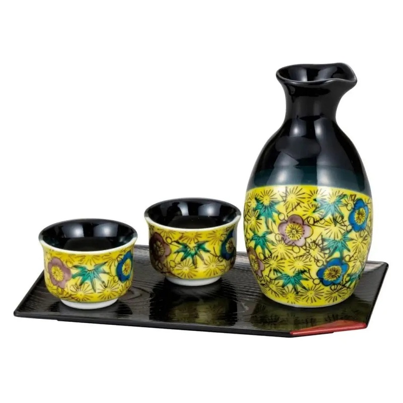 Kutani Ware Porcelain Sake Set Yoshidaya-Shochikubai