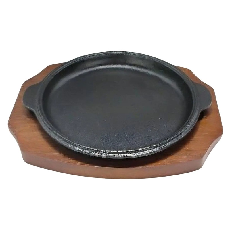 Sanwa Seiki Cast Iron Round Sizzler Platter with Rim