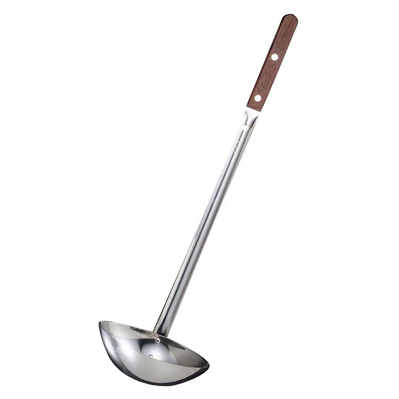Gyokkodou Stainless Steel Double-Sided-Scooping Long Ladle with Wooden Handle