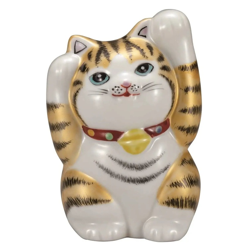 Kutani Ware Porcelain Maneki Neko Figurine Kinsai 4-Go