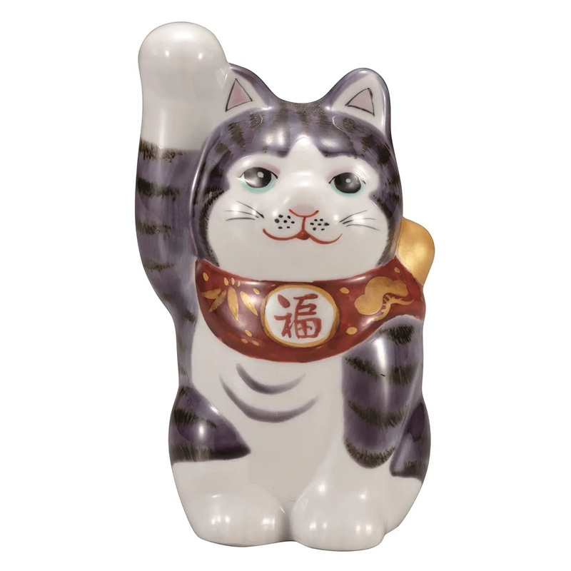 Kutani Ware Porcelain Maneki Neko Figurine Purple 4-Go