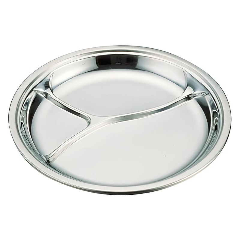 Ikeda Stainless Steel Antibacterial 3 Compartments Lunch Plate