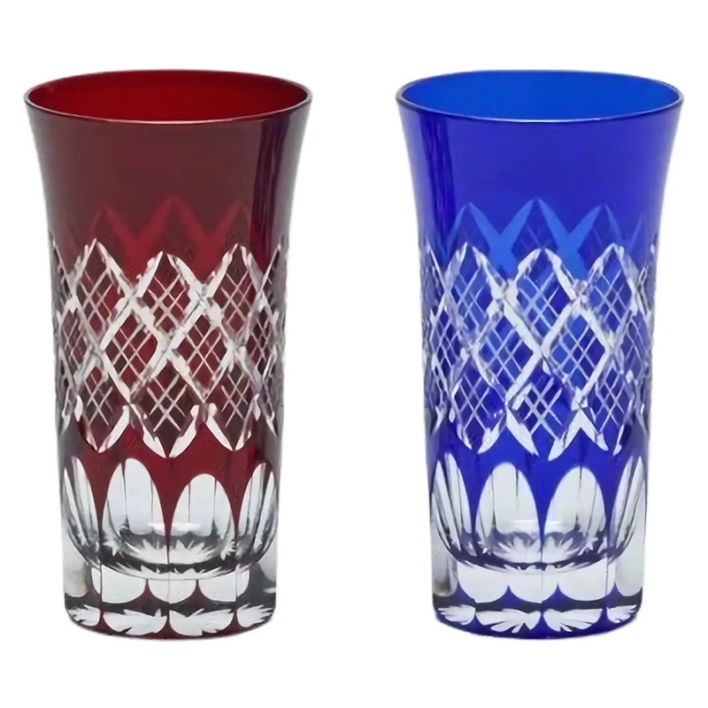 Kimoto Glass Tokyo Edo Kiriko Pair Beer Glass Layered Yarai