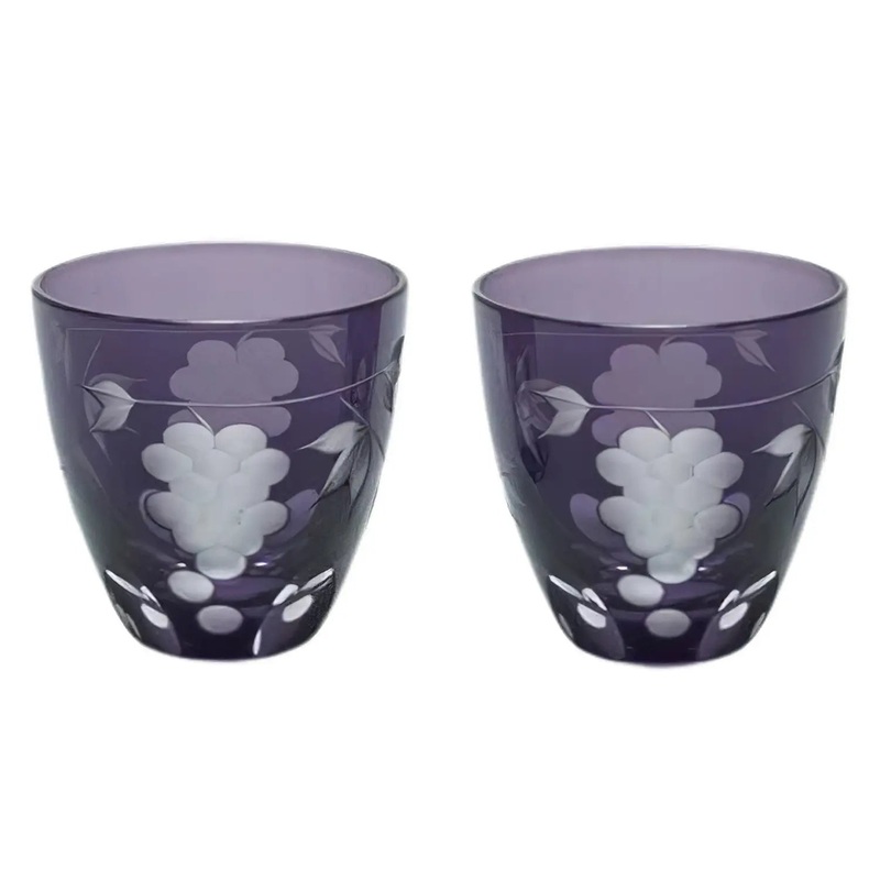 Kimoto Glass Tokyo Edo Kiriko Pair Sake Cup Grapes