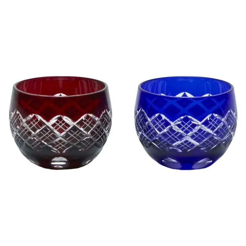 Kimoto Glass Tokyo Edo Kiriko Pair Sake Cup Layered Yarai
