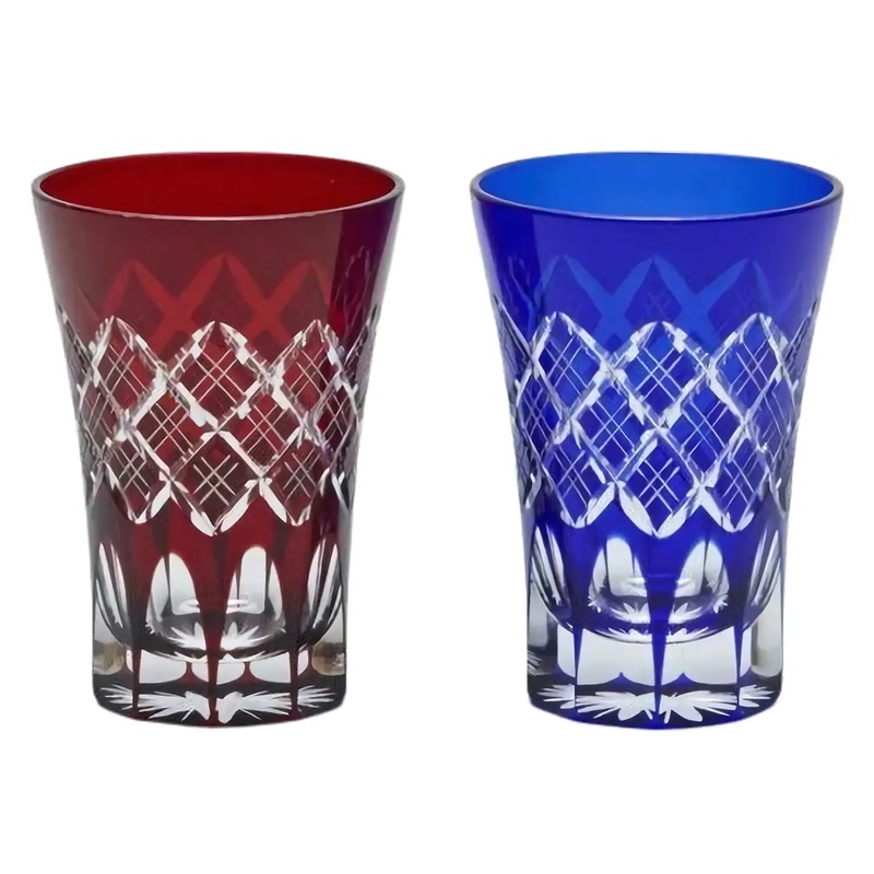 Kimoto Glass Tokyo Edo Kiriko Pair Tumbler Layered Yarai