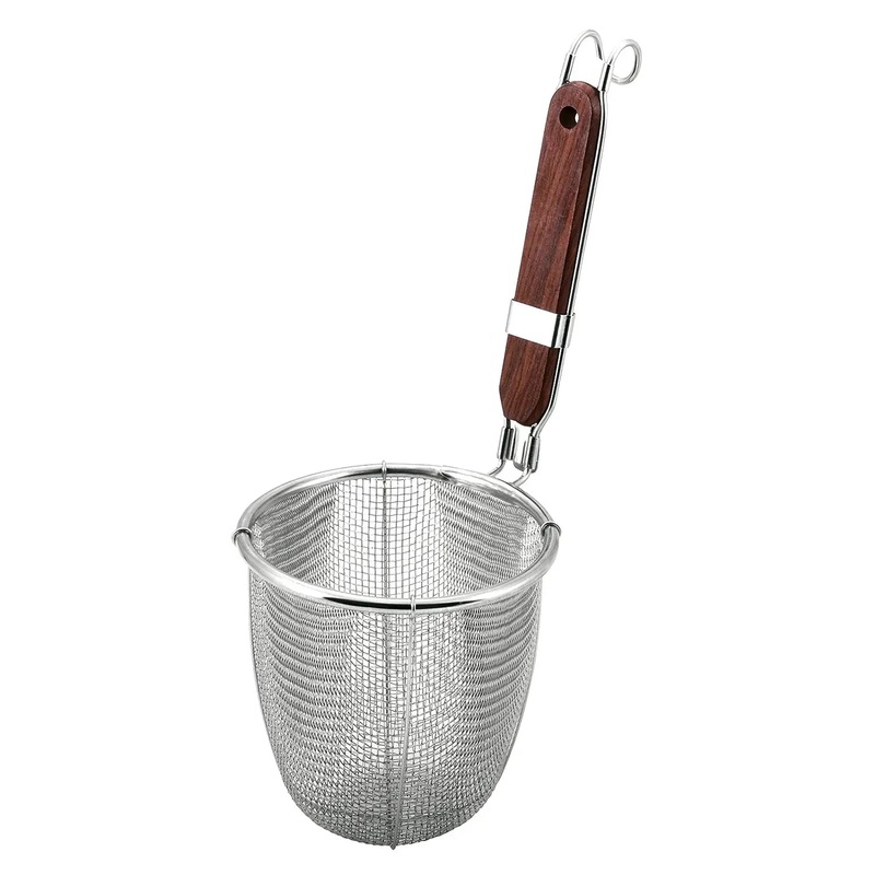 Minex Stainless Steel Udon Tebo Noodle Strainer Round Base with Rosewood Handle