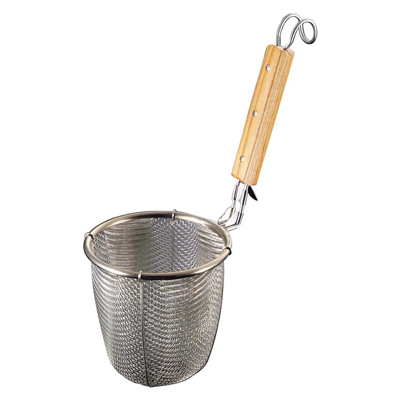 Minex Stainless Steel Udon Tebo Noodle Strainer Round Base with Wooden Handle
