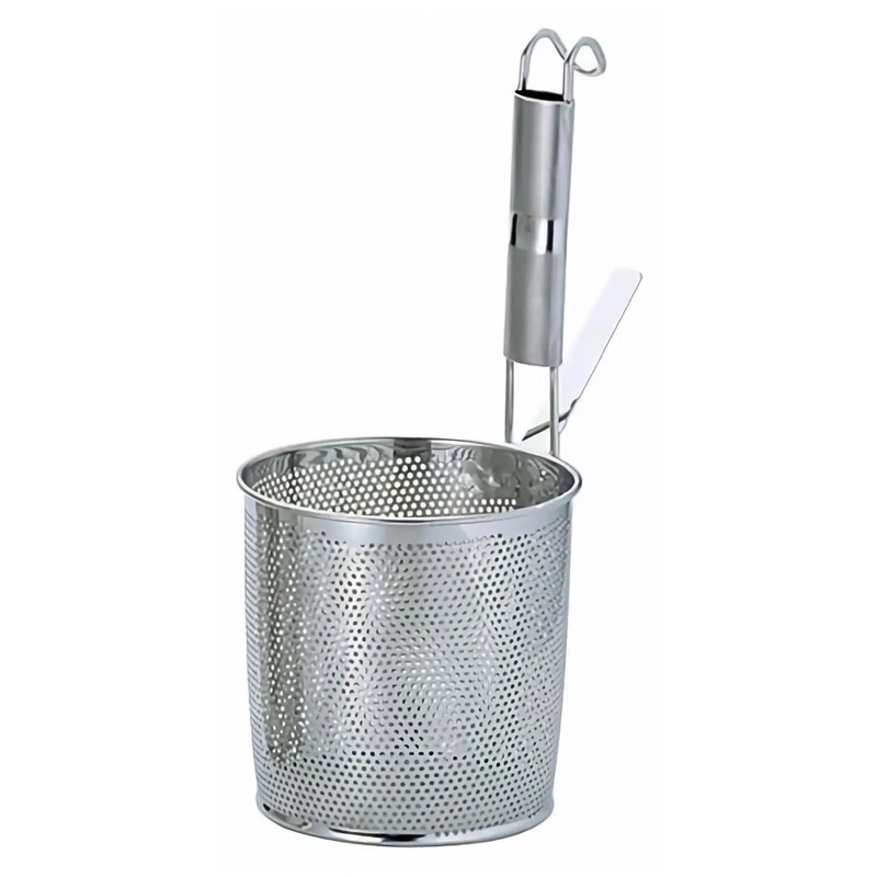Yukiwa Eco Clean Stainless Steel Perforated Tebo Noodle Strainer Flat Base with Metal Handle