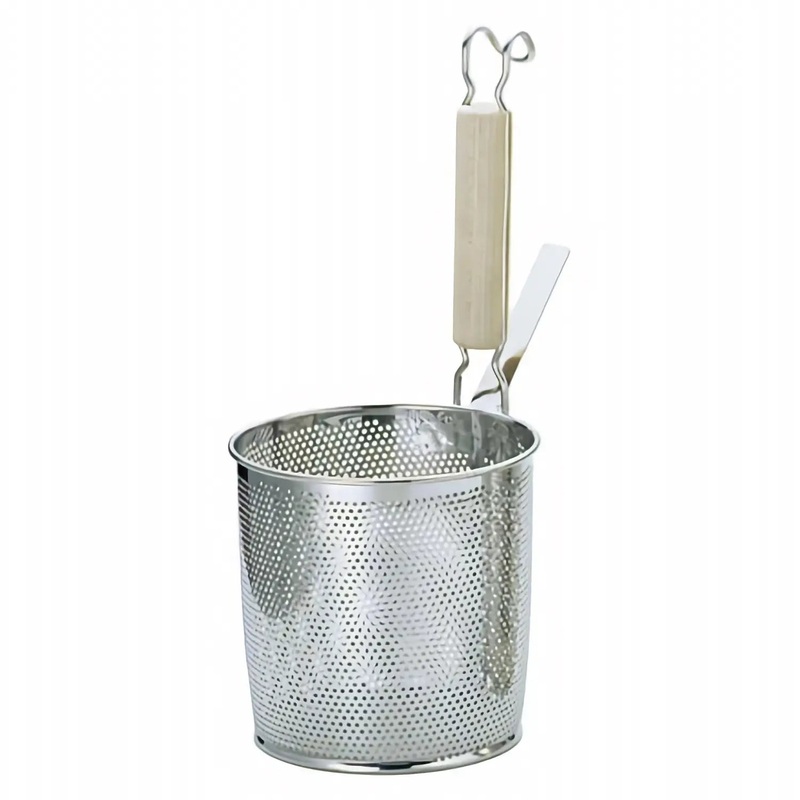 Yukiwa Stainless Steel Perforated Tebo Noodle Strainer Flat Base with Wooden Handle