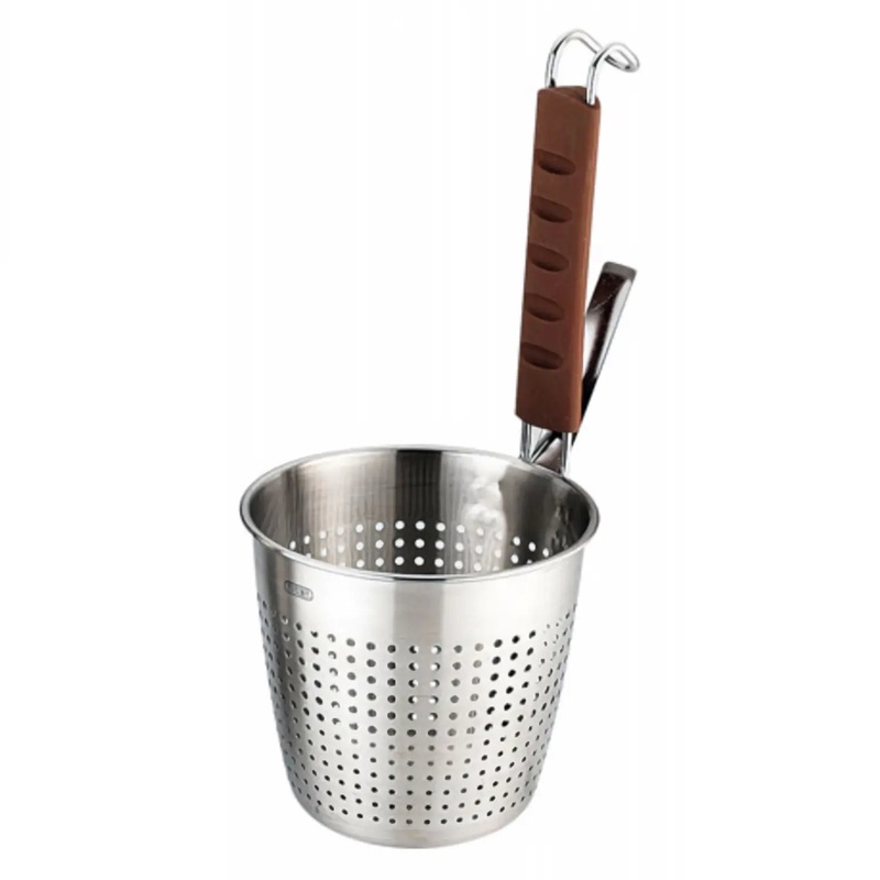Yukiwa Stainless Steel Perforated Tebo Noodle Strainer with Silicone Handle