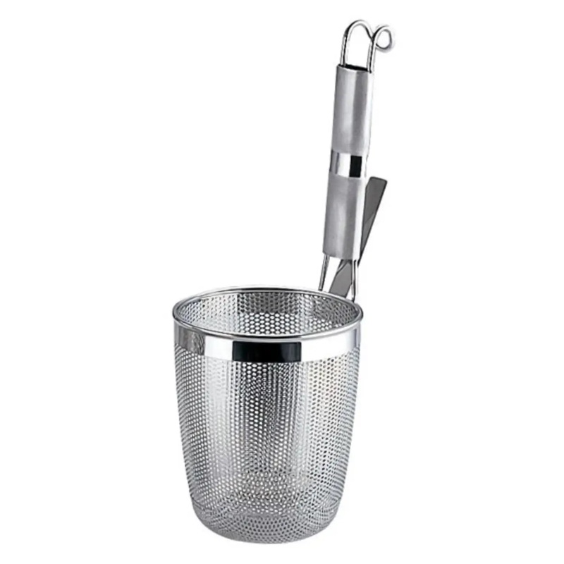 Yukiwa Stainless Steel Perforated Udon Tebo Noodle Strainer Round Base with Metal Handle