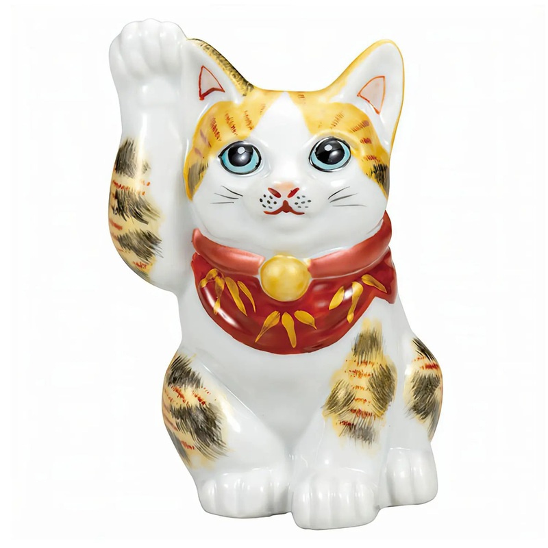 Kutani Ware Porcelain Maneki Neko Figurine Kinsai Calico 4-Go