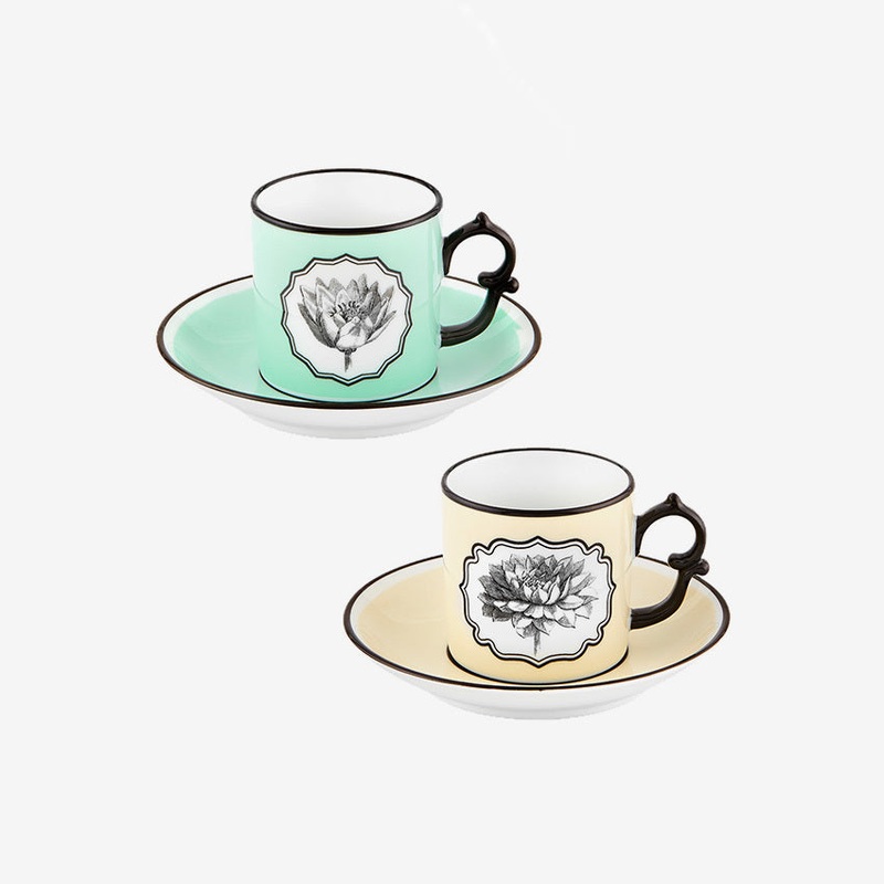 Vista Alegre | Christian Lacroix - Herbariae Set 2 Coffee Cups And Saucer Yellow And Green