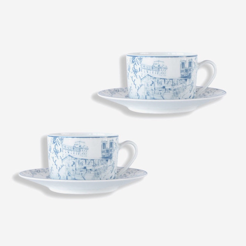 Bernardaud | Tout Paris Teacup & Saucer - Set of 2 - White & Blue