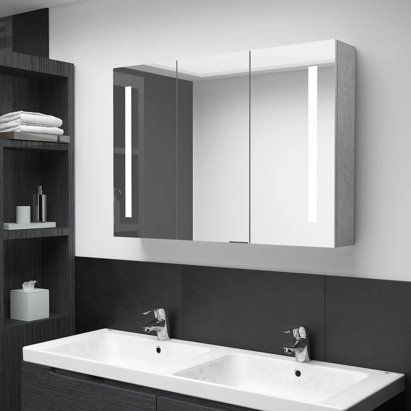Armoire de salle de bain  miroir LED Gris bton 89x14x62 cm