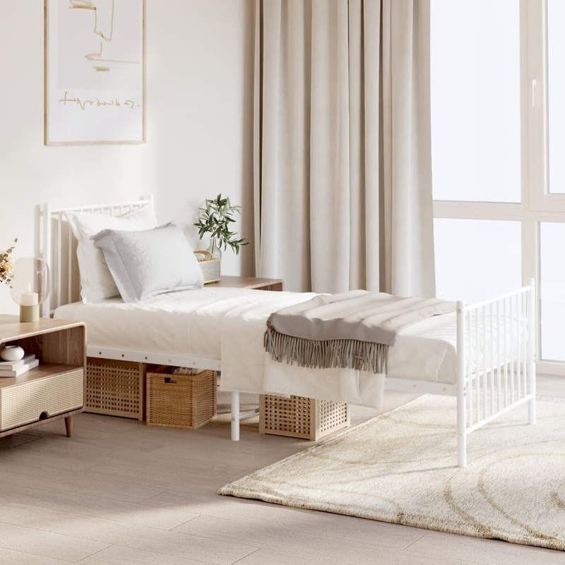 Cadre de lit mtal sans matelas avec pied de lit blanc 80x200cm