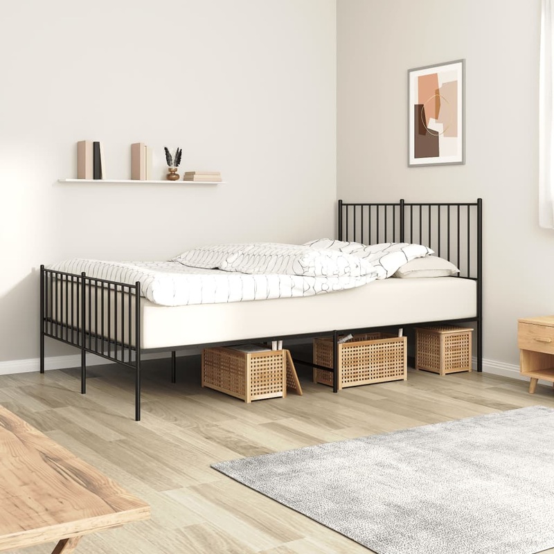 Cadre de lit mtal sans matelas avec pied de lit noir 120x190cm