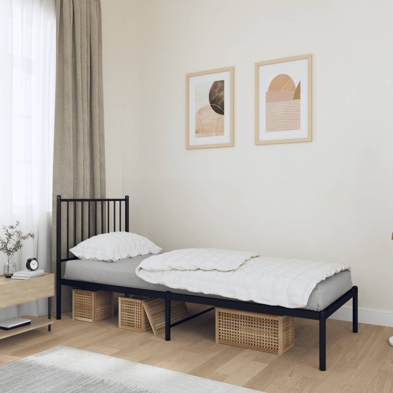 Cadre de lit mtal sans matelas avec tte de lit noir 80x200 cm