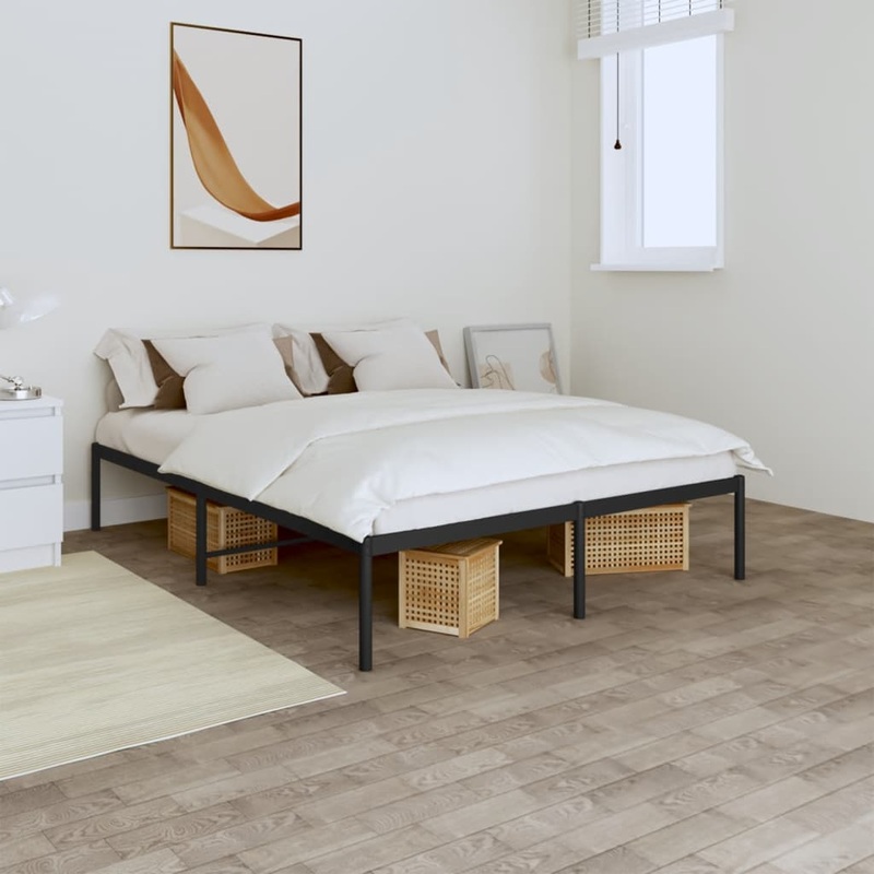 Cadre de lit mtal sans matelas noir 140x190 cm