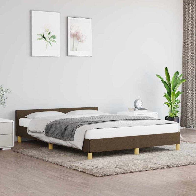 Cadre de lit sans matelas marron fonc 140x190 cm tissu