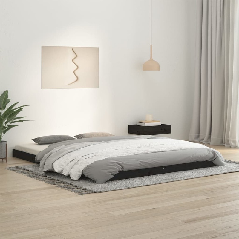Cadre de lit sans matelas noir 150x200 cm bois de pin massif