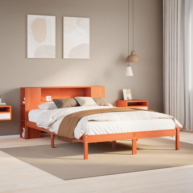 Lit bibliothque sans matelas cire marron 120x190cm pin massif