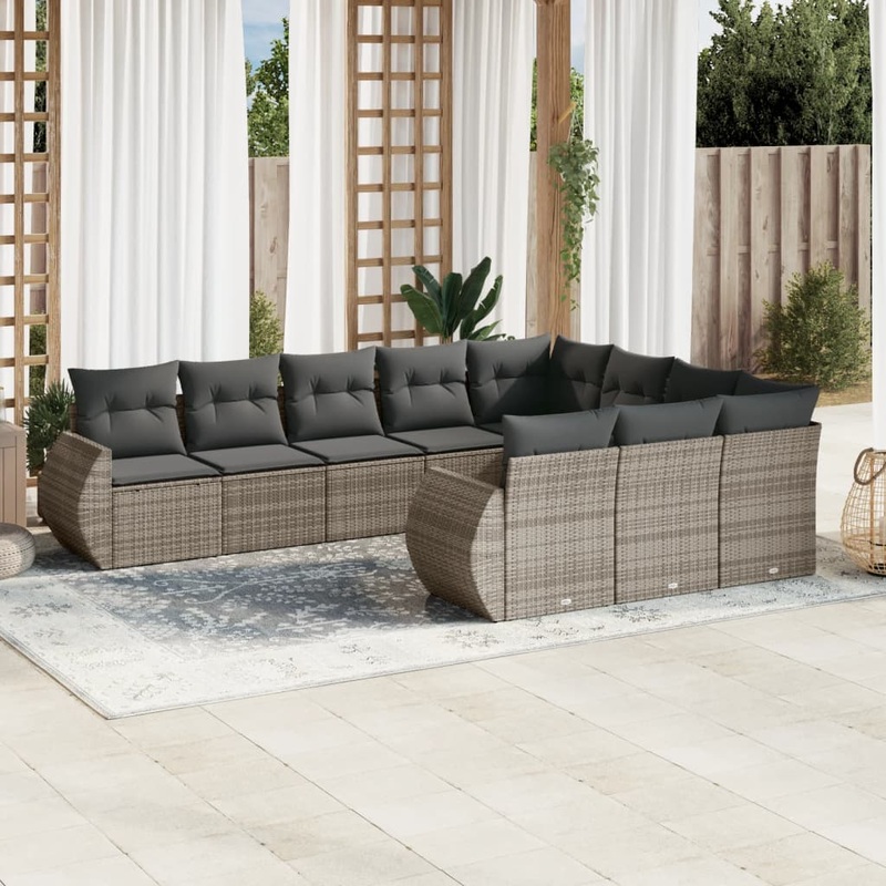 Salon de jardin avec coussins 10 pcs gris rsine tresse