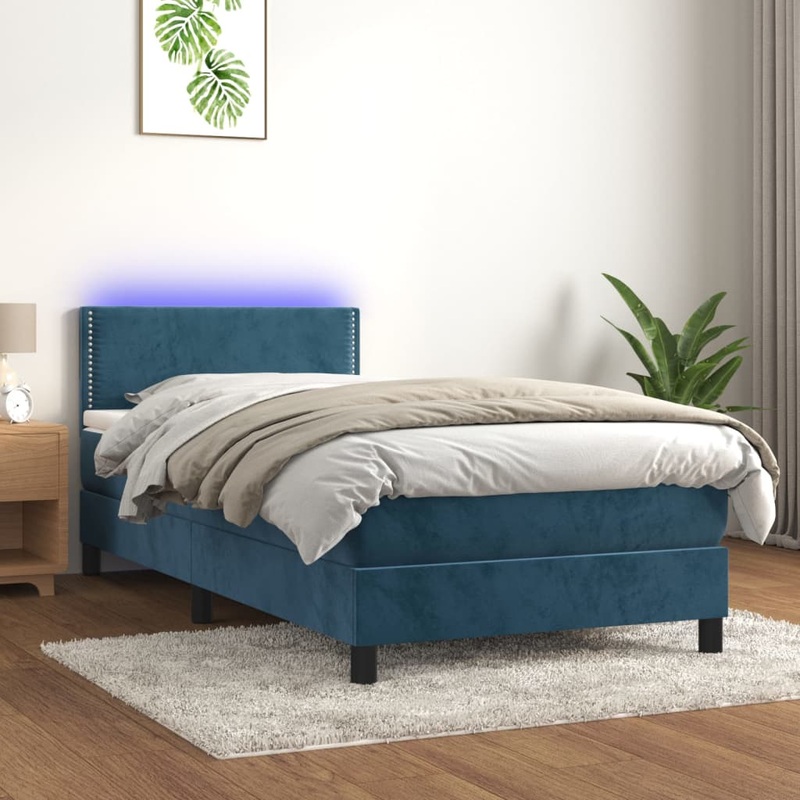Sommier  lattes de lit avec matelas et LED Bleu fonc 90x190cm