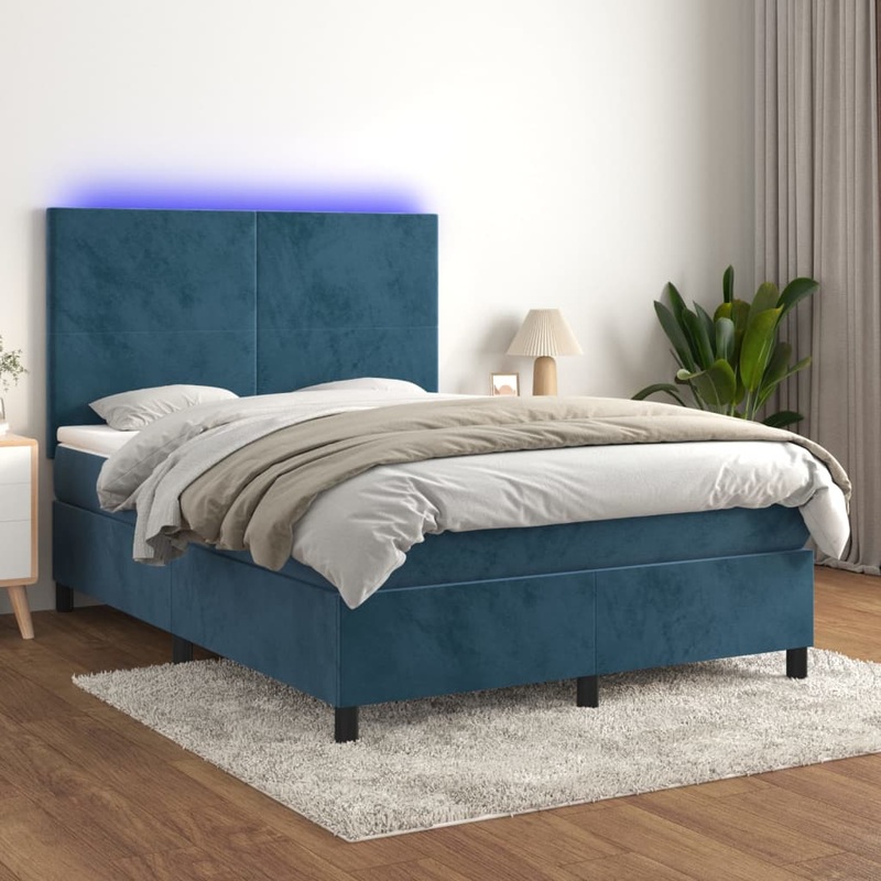 Sommier  lattes de lit avec matelas LED Bleu fonc 140x190 cm