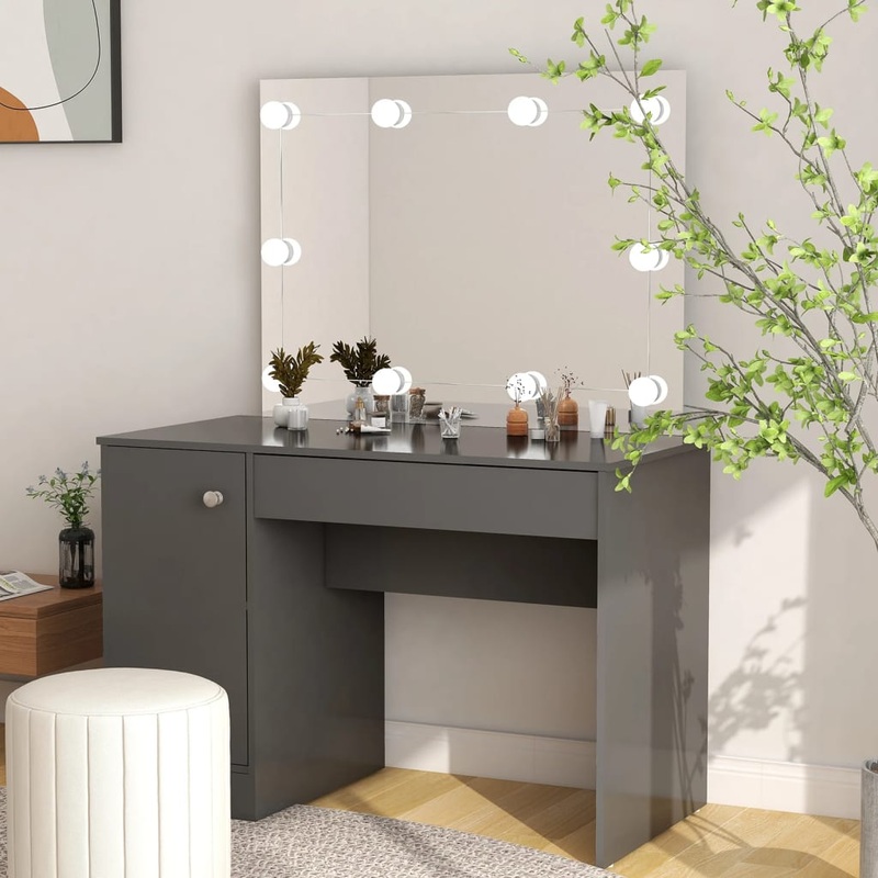 Table de maquillage avec clairage LED 110x55x145 cm MDF Gris